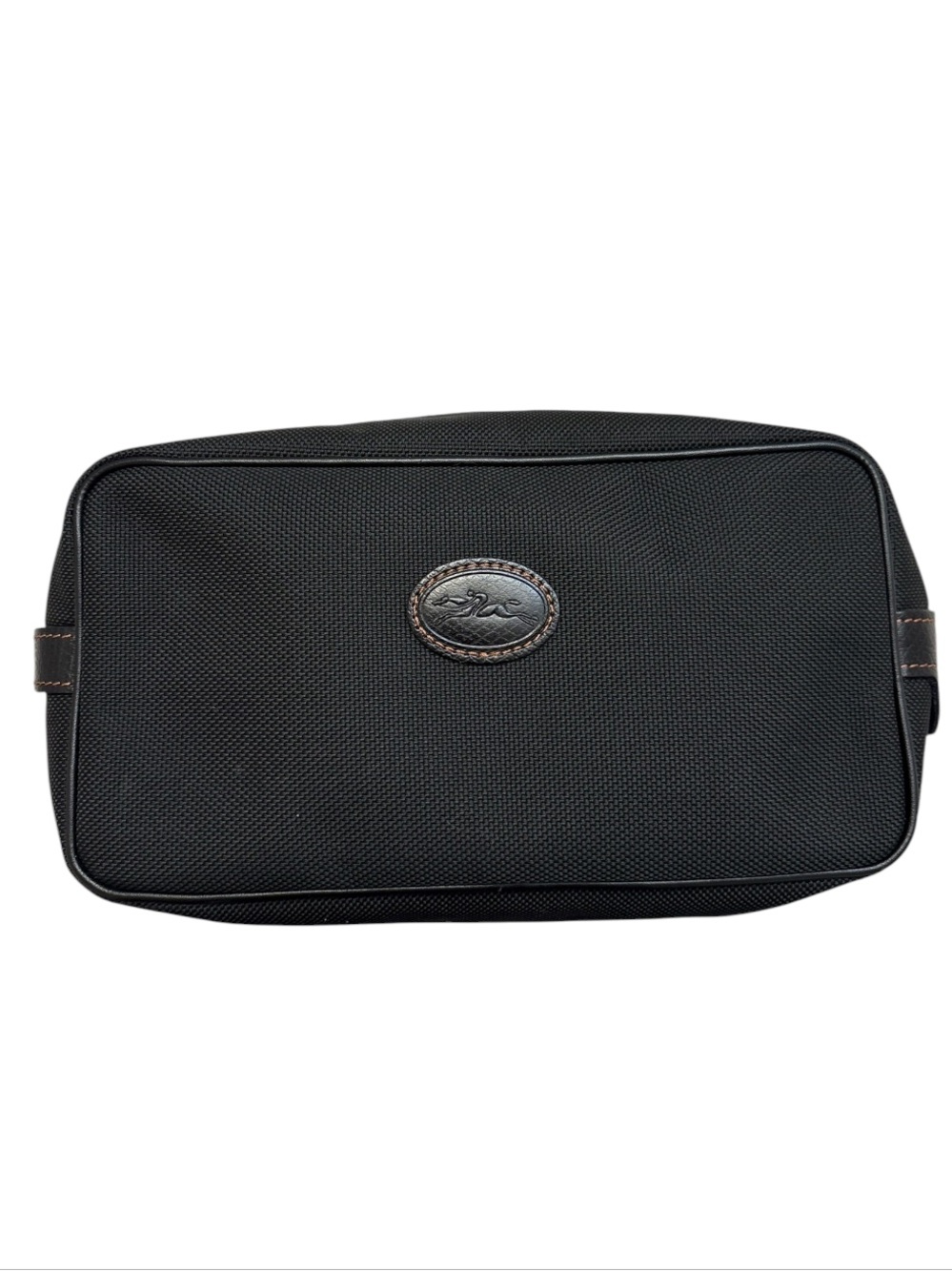 Longchamp Black Travel Dopp Kit Toiletry Bag - Classic Leather Trim